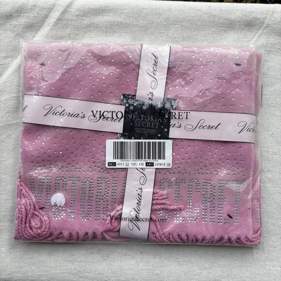 Victoria's Secret Scarf Winter Angel Collection Pink Sparkle Signature Stripe - Picture 1 of 10